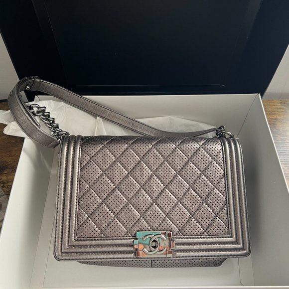 Chanel Grey Medium Perforated Boy Bag - Picture 10 of 16
